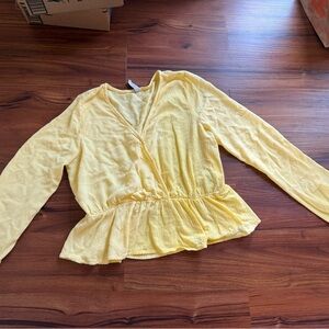 Yellow Long Sleeve Peplum Blouse